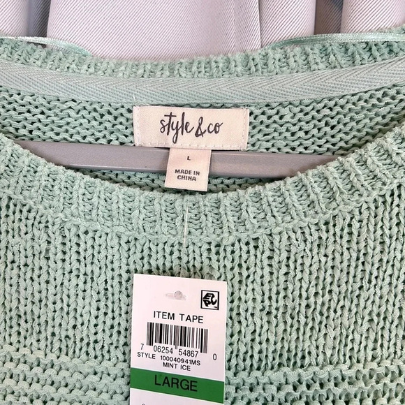 NWT Style & Co Mint Ice Mixed-Stitch Crew-Neck Sweater - Picture 3 of 6